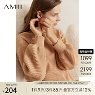 AMII冬新款時(shí)尚慵懶半高領(lǐng)寬松高級(jí)感超好看毛衣女燈籠袖上衣 駝色 165/88A/L（建議拍小一碼）