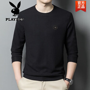 花花公子（PLAYBOY）春秋新款男士衛(wèi)衣寬松時尚中青年百搭休閑圓領(lǐng)長袖打底T恤上衣服 官方旗艦精品SM-CX-5813黑色 薄款 L 170115-135斤