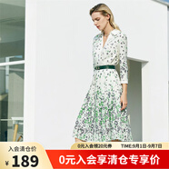 顏域七分袖碎花連衣裙女秋裝洋氣收腰中長(cháng)款V領(lǐng)印花裙子 白花七分 M/38