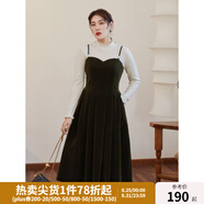 獨束大碼女裝絲絨吊帶連衣裙女冬裝新款胖mm法式氣質(zhì)背帶裙顯瘦 橄欖綠 XL