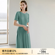 顏域（YANYEE）短袖百褶連衣裙2024夏天新款女裝氣質(zhì)女神范收腰顯瘦氣質(zhì)a字裙 綠色 M/38