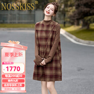 NOSSKISS奢侈高檔品牌長袖連衣裙女2025年春季新款加厚氣質(zhì)絕美內(nèi)搭毛呢裙 紅色+咖打底 M