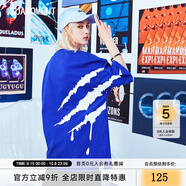 SuaMoment抓痕夏季情侶款短袖T恤側大爪印花寬松潮流牌體恤ins 藍色 S