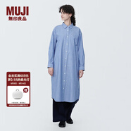 無(wú)印良品（MUJI）女式 水洗 平紋 襯衫領(lǐng)長(zhǎng)袖連衣裙秋季女裝裙子 BC2J7C4S 藏青色條紋 S(155/80A)
