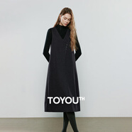 初語(yǔ)連衣裙女2025冬季新款復古黑灰色毛呢通勤風(fēng)斜門(mén)襟背心裙 黑灰色 L