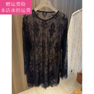 Fickan大碼女裝秋季胖mm上衣藏肉顯瘦鏤空雷蕾絲打底衫內搭長(cháng)袖t品牌 黑色 均碼