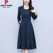 皮爾卡丹中年媽媽高端氣質(zhì)連衣裙女2025年春秋新款長袖方領(lǐng)收腰顯瘦中長裙 圖片色 M