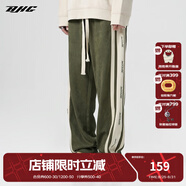 BJHG【2.0】 不計后果春秋環(huán)保麂皮絨串標拼接休閑褲子男潮流直筒長褲 軍綠色 L (120-140斤）