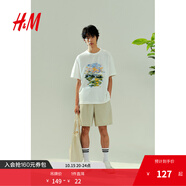 H&M男裝女裝T恤2025夏季新款印花短袖寬松美式圓領(lǐng)短袖上衣1288829 白色 XS 165/84
