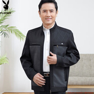 花花公子（PLAYBOY）薄款中年男士外套春秋季40到50歲爸爸外套春季男裝衣服休閑夾克衫 深灰色拼接 M