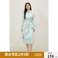 獨(dú)束大碼女裝通勤氣質(zhì)金屬腰袢連衣裙2025春季新品胖mm時(shí)尚長(zhǎng)裙 海沫綠 2XL (尺碼：4)