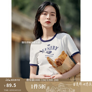 茵曼（INMAN）潮趣印花女裝圓領短袖T恤修身顯瘦套頭短款2025夏季新款上衣 月牙白 -18525987 M