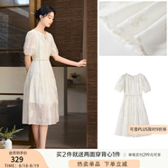 香影白色天絲連衣裙女2025夏季新款圓領(lǐng)燈籠袖抽繩國(guó)風(fēng)收腰仙女裙 米白 L 165/88A/110-125斤