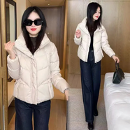 思羽君反季清倉短款羽絨棉服女2025冬季新款時(shí)尚顯瘦加厚保暖休閑棉衣 米白色-快要搶光 XL  120-135斤