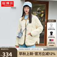 坦博爾羽絨服女短款翻領韓版寬松女士燈芯絨外套TD236266 黃油蜜 170 