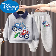 迪士尼男童翻領(lǐng)衛(wèi)衣套裝2025春秋季新款兒童休閑卡通挖掘機Polo衫兩件套 品牌薄翻衛(wèi)淺灰+灰薄無袋長褲Y4 110 建議(30-40斤)