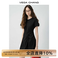 VEGA CHANG小個(gè)子連衣裙2025年夏裝新款不規則裙擺顯瘦t恤短裙子 暗夜黑 S