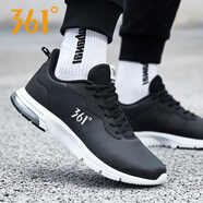 361°男鞋運動(dòng)鞋男2025秋季新款361度正品皮面減震跑步鞋子 W2204F-烏黑色/361度白-氣墊皮面 44