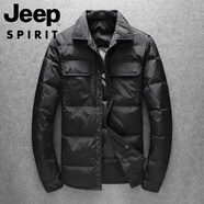 JEEP SPIRIT歐洲站冬季服男士短款韓版襯衫領(lǐng)商務(wù)休閑保暖潮牌衣外套 黑色 M