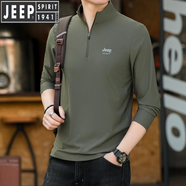 JEEP SPIRIT吉普男裝長袖T恤男夏季半拉鏈立領(lǐng)運動速干體恤薄款冰絲打底衫男 軍綠色 XL 180/96A