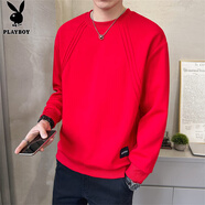 花花公子（PLAYBOY）長(cháng)袖t恤男春秋2025新款圓領(lǐng)寬松潮流重磅百搭上衣休閑時(shí)尚衛衣男 紅色 C-2022HH6540 M