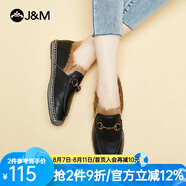 快樂瑪麗J&M 休閑鞋女士2021秋冬新款 加絨保暖樂福棉鞋女鞋一腳蹬 917W 黑色 39 245mm