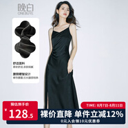 晚白仿醋酸高級感緞面吊帶連衣裙2025夏款氣質(zhì)淑女輕奢百搭顯瘦長裙 黑色 S