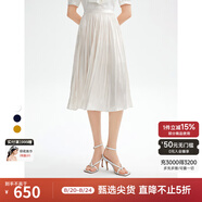 朗姿【Basic衣櫥】法式百褶半身裙復古女士裙子夏新款百褶裙 米白色 L