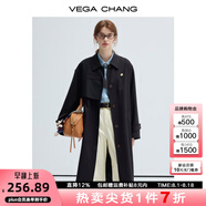 VEGA CHANG風衣女中長款2025春秋新款小個子休閑外套 經典黑 M