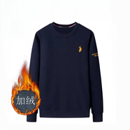 瑪梵夫正品男士圓領(lǐng)衛(wèi)衣秋冬季加絨加厚長袖t恤男潮流百搭打底衫上衣服 深藍(lán)色 加/絨 S 90-110斤
