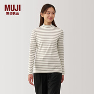 無(wú)印良品（MUJI）女式起毛羅紋編織半高領(lǐng)長(cháng)袖T恤上衣打底衫女款內搭冬季打底衣 米白色條紋 S (155/80A)