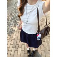 溥畔藏藍色半身裙女夏薄款bf短裙新款a字半裙花苞裙古早日雜穿搭 白色短袖【棉感】 S 防走光/休閑/松緊腰/運動/氣質(zhì)