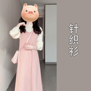 LXKP開春韓系穿搭粉色甜美背心連衣裙子女春季2025針織長裙 針織衫單件開春裝2025早春季/韓 S 40/45kg