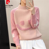 皮爾卡丹（pierre cardin）春秋新款甜美毛衣少女孩洋氣撞色笑臉針織衫冬款加厚休閑打底衫 粉色 S