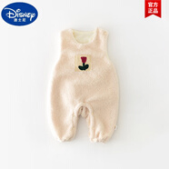 迪士尼（Disney）嬰兒棉服裝秋冬新款天鵝絨保暖連衣褲一歲嬰兒冬裝可愛(ài)和可愛(ài) 米色毛絨背帶褲 內(nèi)里加絨 73cm 建議15-17斤