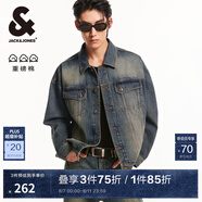 杰克·瓊斯（JACK&JONES）男裝春秋新款時尚做舊水洗寬松重磅廢土風復古純棉牛仔外套夾克男 E39 中藍牛仔 XS 165