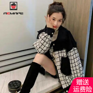 AEMAPE外套女2025春秋冬季新款格子毛呢短外套女小個(gè)子粗花小香風(fēng) 【黑色】 M _【95-105斤】