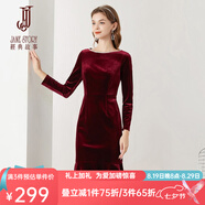 經(jīng)典故事（JANE STORY）經(jīng)典故事2025新款酒紅色金絲絨連衣裙女早春高貴洋氣晚禮服魚(yú)尾裙 D05 酒紅色 XL