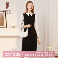 經(jīng)典故事（JANE STORY）通勤假兩件襯衫連衣裙女春秋2025新款時髦簡單大方修身長裙襯衣裙 黑白色 L