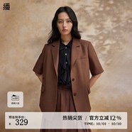 播氣質(zhì)西裝外套女2024春新款薄款短袖小西服上衣DDR2XD5640 O90熔巖 熔巖 S
