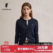 POLOWALK麻花針織開衫女春秋季新款保羅女裝氣質休閑絞花毛衣外套長袖線衣 藏青【新款】 L (165)