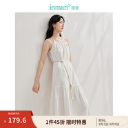 茵曼（INMAN）100%純棉可調(diào)節(jié)吊帶連衣裙2025夏季女裝新品系帶收腰顯瘦A字長(zhǎng)裙 珍珠白 XL
