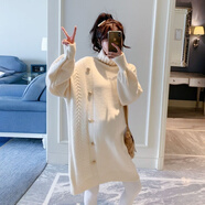 夢(mèng)伊藍（MENGYILAN）孕婦秋冬套裝時(shí)尚新款洋氣高領(lǐng)連衣裙中長(cháng)款孕媽上衣秋冬加厚毛衣 白色【加厚】 XL