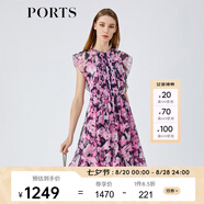 PORTS寶姿女裝春夏新品時(shí)尚碎花圓領(lǐng)短袖連衣裙LM8D240MPP109 丈青印花 M (6)
