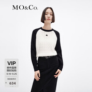 MO&Co.毛衣針織衫綿羊毛山羊絨復(fù)古麻花絞花撞色插肩袖紅色摩安珂 米白色 L 170