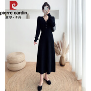 皮爾卡丹（pierre cardin）針織連衣裙女2025新款秋冬收腰長(cháng)袖打底中長(cháng)款毛衣裙過(guò)膝紫色長(cháng)裙 黑色 L 適合(110-125斤)