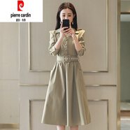 皮爾卡丹（pierre cardin）風(fēng)衣式連衣裙女中長(zhǎng)款2025春秋新款修身長(zhǎng)袖收腰顯瘦氣質(zhì)襯衫裙子 卡其色 XL