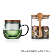 胖東來(lái)德國進(jìn)口品質(zhì)玻璃杯茶水分離杯辦公室高顏值泡茶杯個(gè)人專(zhuān)用高硼硅 木蓋小蜜蜂500ml+茶罐約900ml