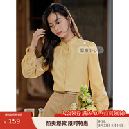 茵曼（INMAN）2025年春季女裝新款法式立領(lǐng)荷葉邊泡泡袖襯衫襯衣18236304 大地黃-18438542 S