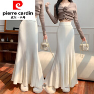 皮爾卡丹（pierre cardin）洋氣包臀半身裙女秋冬新款高腰修身魚尾毛線長裙垂墜針織加厚裙子 米白色 S
